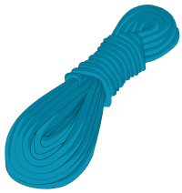 Blue climbing rope coiled