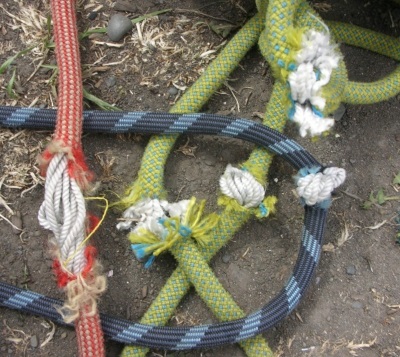 Damaged cut climbing ropes