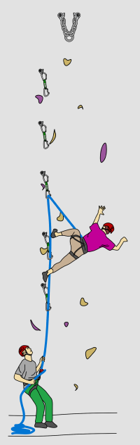 Climbers top rope climbing at an indoor climbing wall