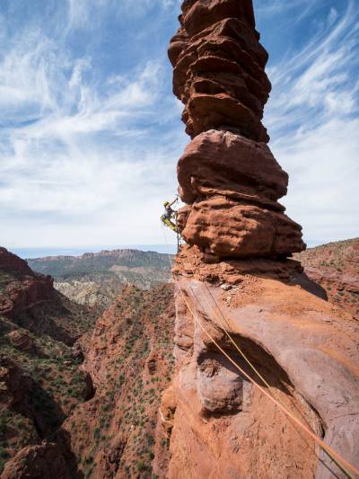 Keiko Tanaka aid climbing Fisher Towers