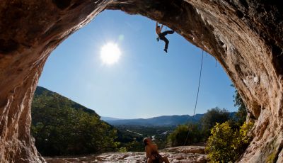 Leading a sport climb in spain