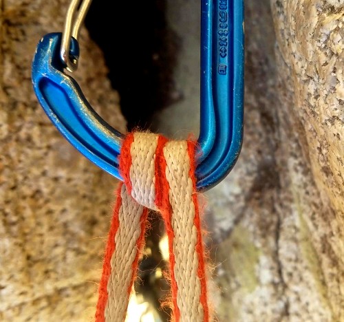 Dyneema climbing sling on carabiner