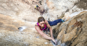 woman rock climbing