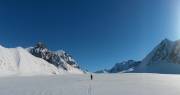 skiing across a glacier